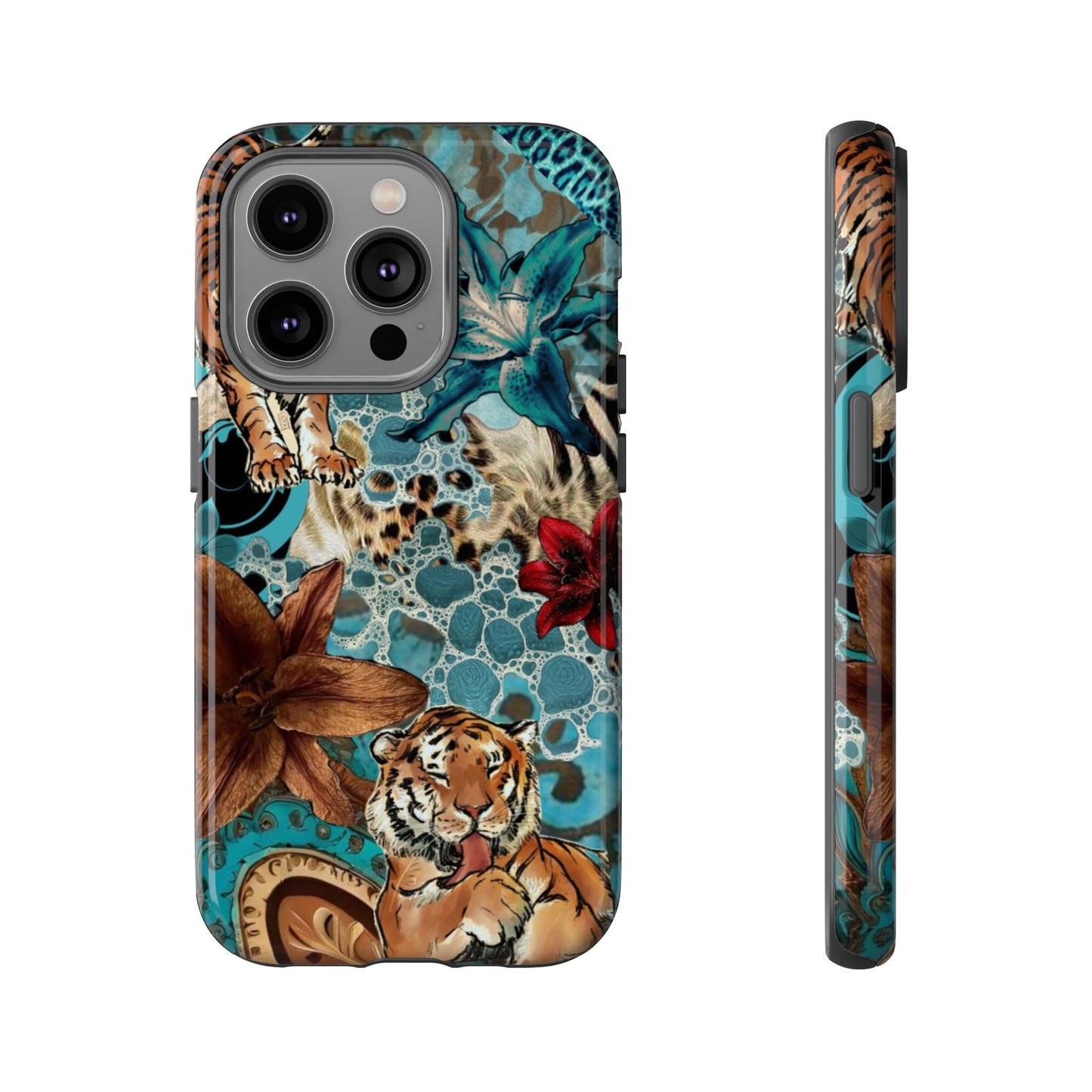Floral Tiger Phone Case - Teal Safari Protective Cover