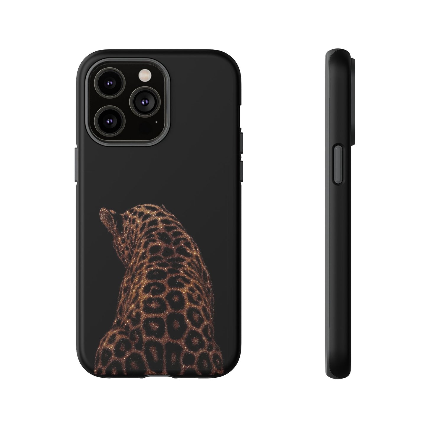 Leopard Print Tough Phone Case - Sleek Black Protective Cover