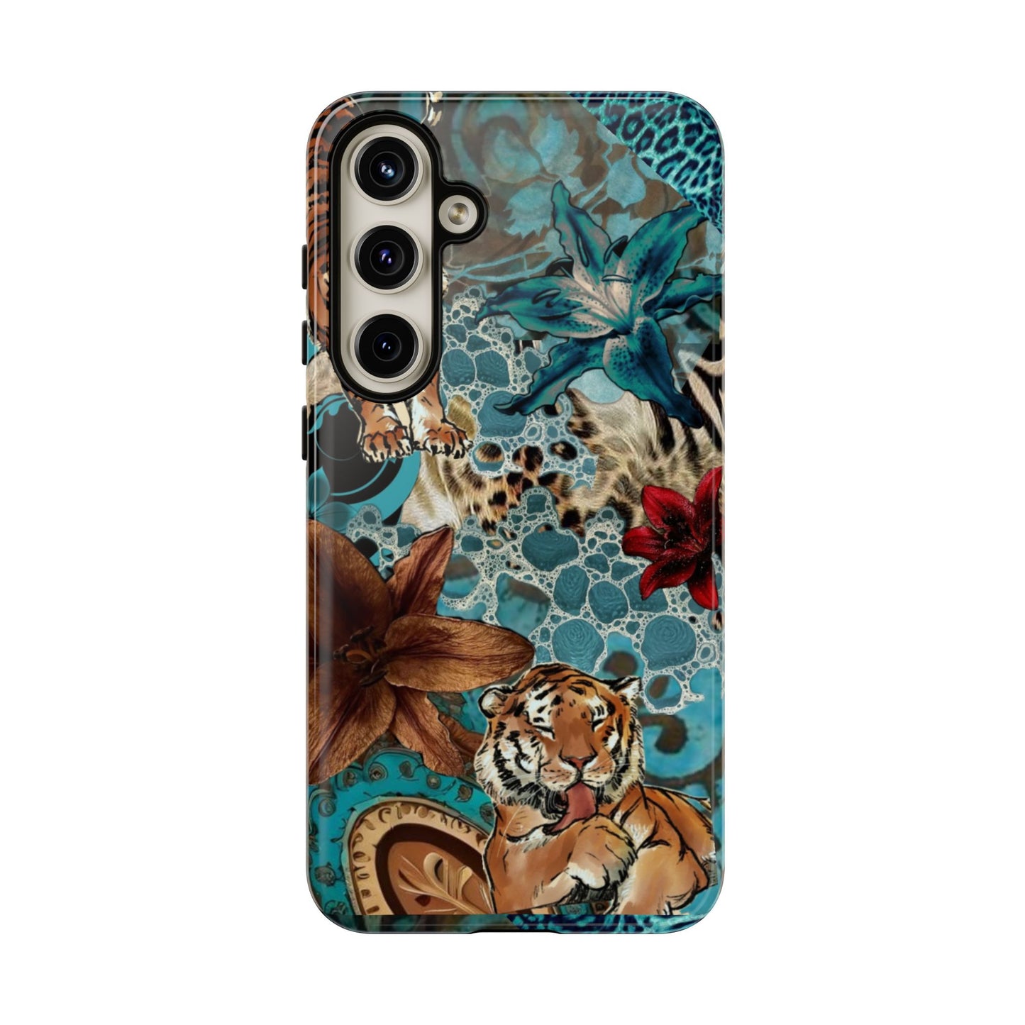 Floral Tiger Phone Case - Teal Safari Protective Cover