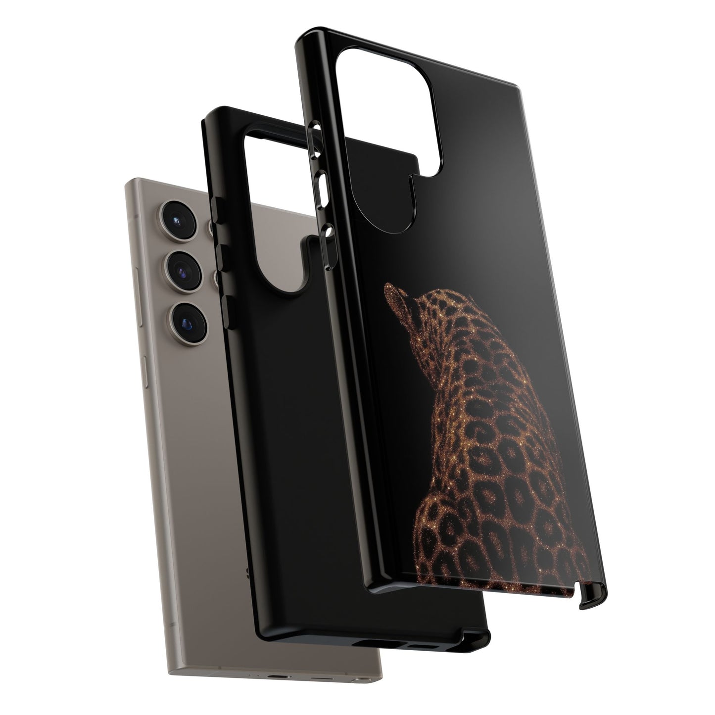 Leopard Print Tough Phone Case - Sleek Black Protective Cover
