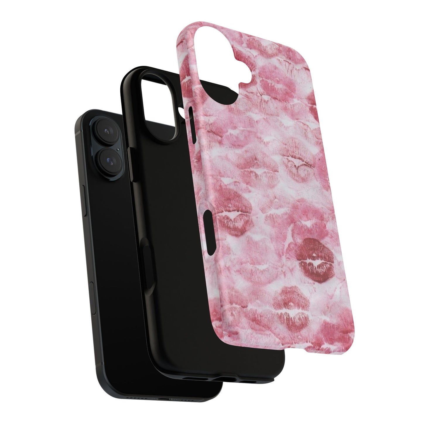 Kiss Print Tough Phone Case — Pink Marble Lip Pattern, Protective iPhone Cover