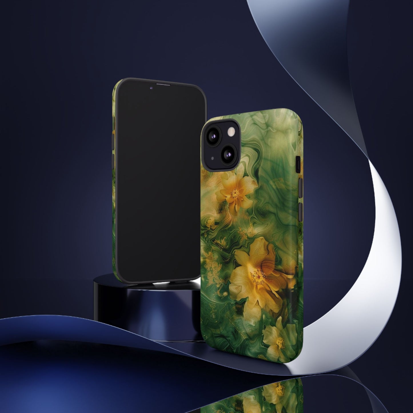 Floral Swirl Phone Case — Green & Gold Vintage Flower Design