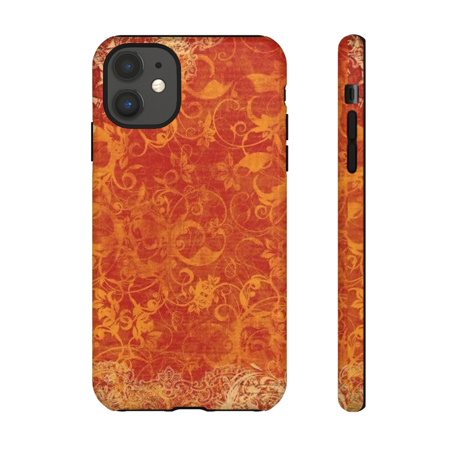 Floral Autumn iPhone Tough Case — Orange Vintage Scroll Design