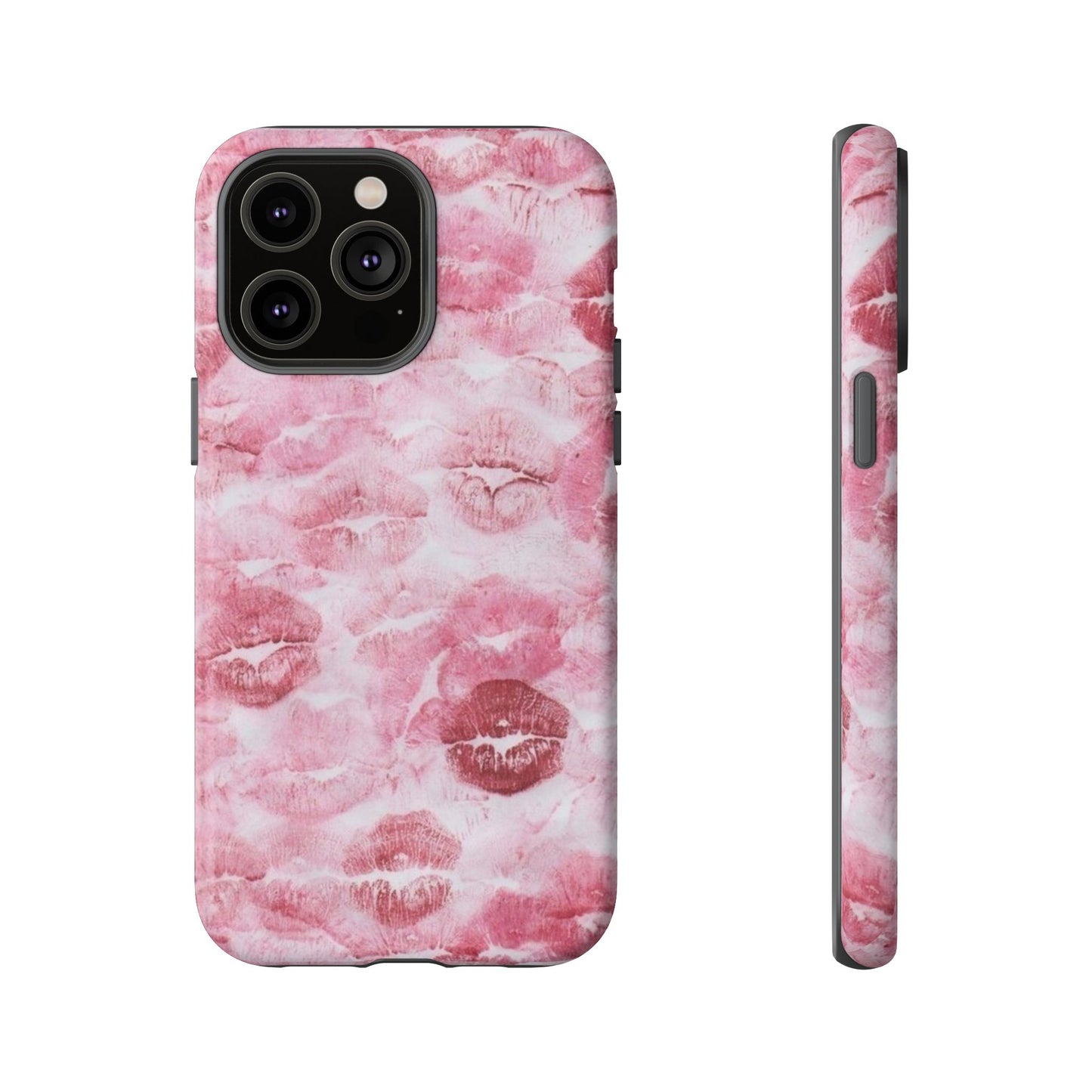Kiss Print Tough Phone Case — Pink Marble Lip Pattern, Protective iPhone Cover
