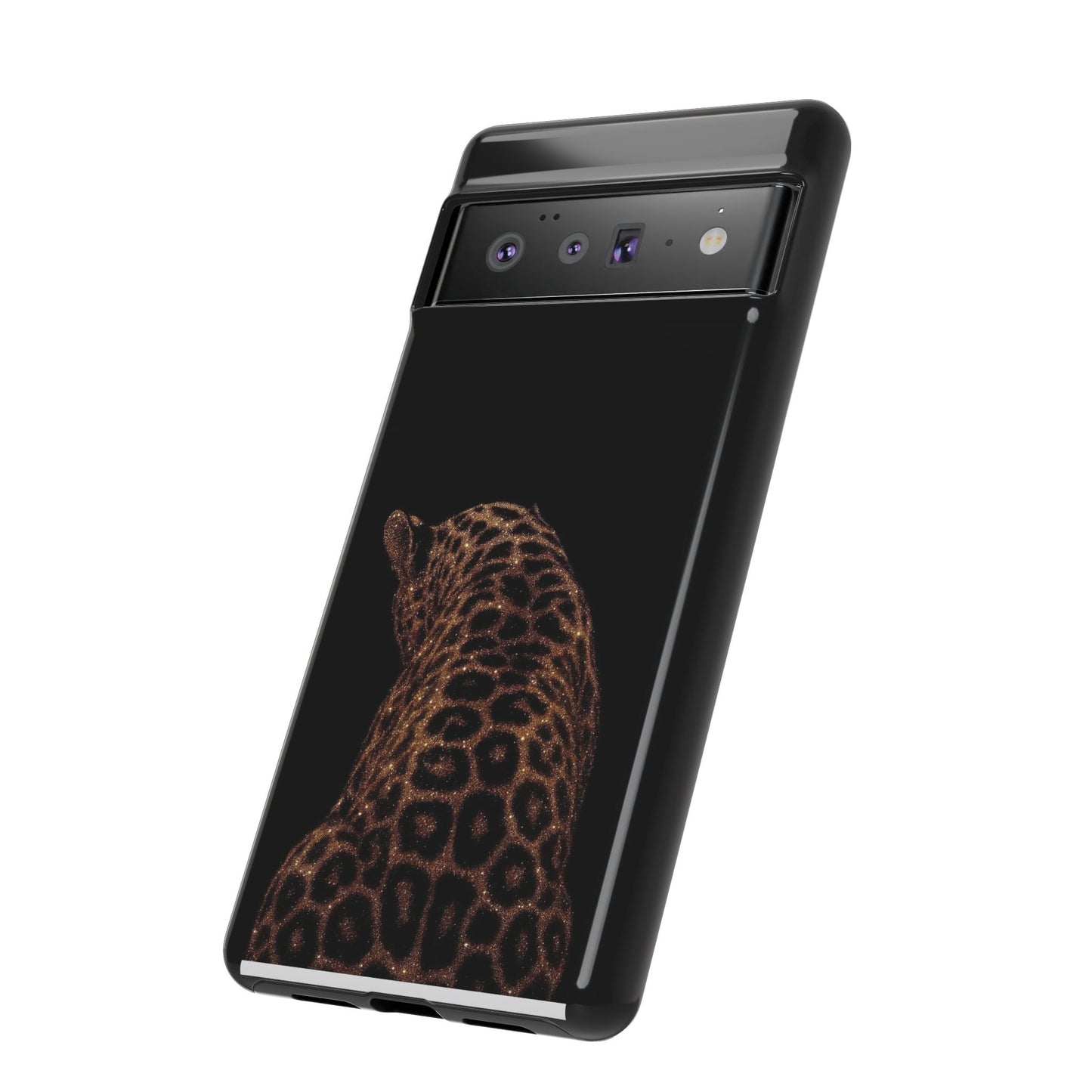 Leopard Print Tough Phone Case - Sleek Black Protective Cover