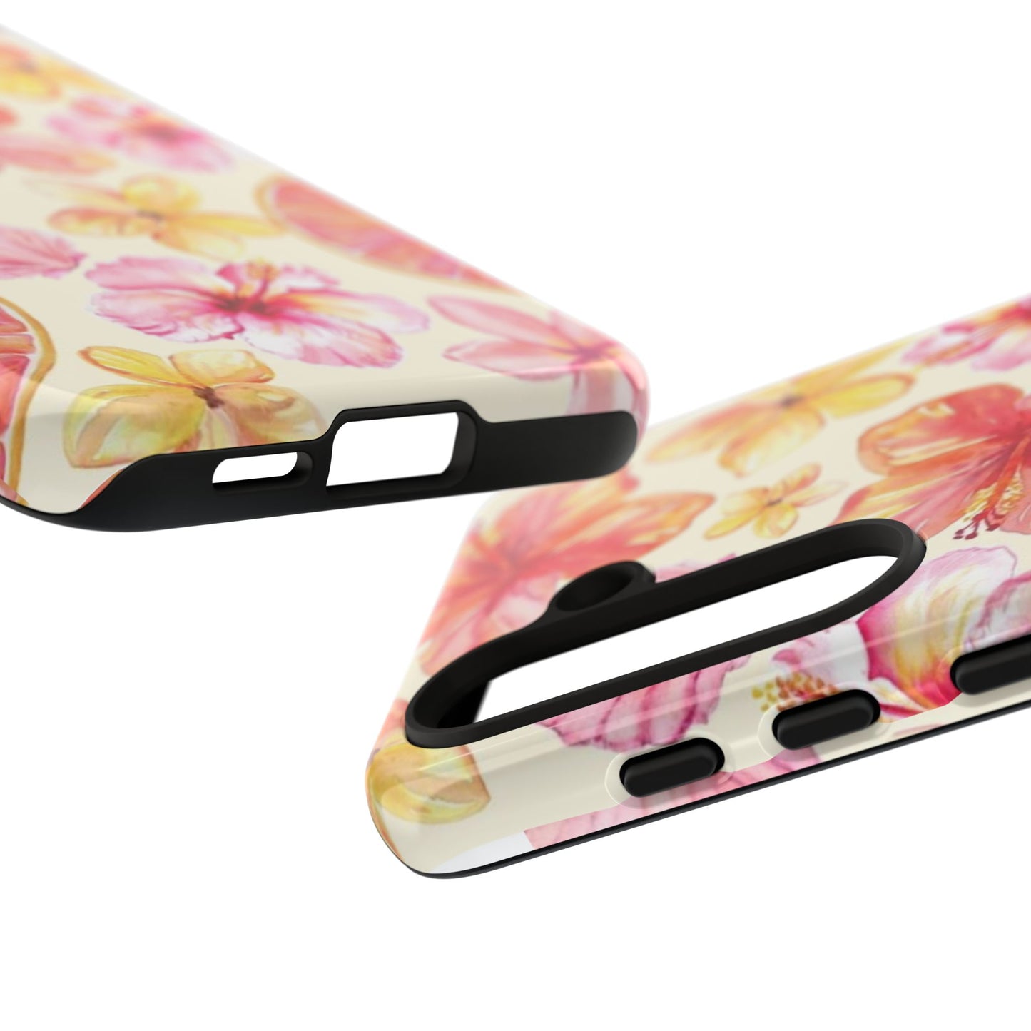 Tropical Hibiscus Tough Phone Case – Watercolor Floral & Citrus Protective Cover