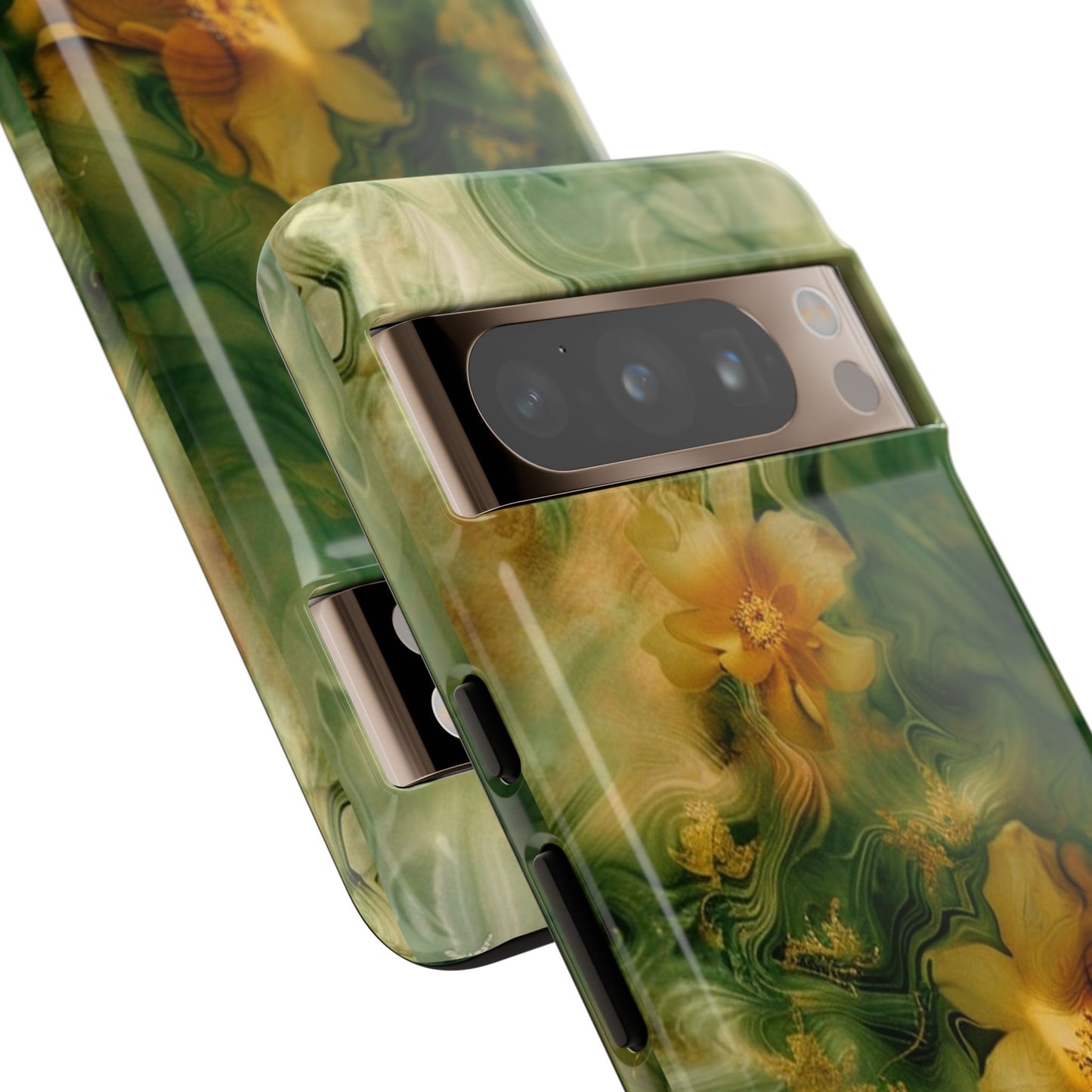 Floral Swirl Phone Case — Green & Gold Vintage Flower Design