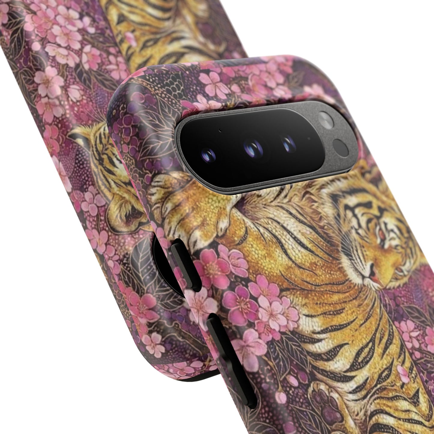 Tiger Floral Phone Case — Vintage Sakura Heavy-Duty Protective Cover