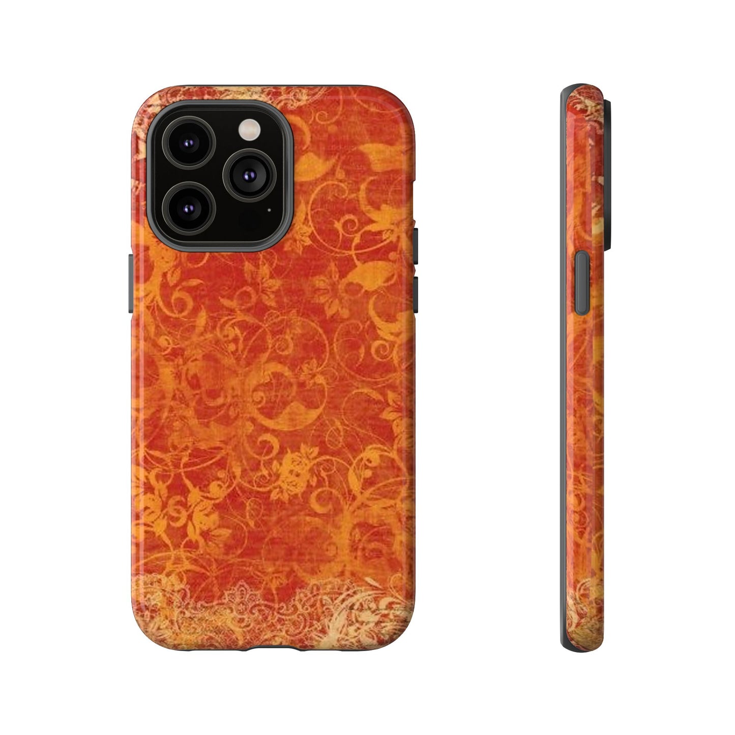 Floral Autumn iPhone Tough Case — Orange Vintage Scroll Design