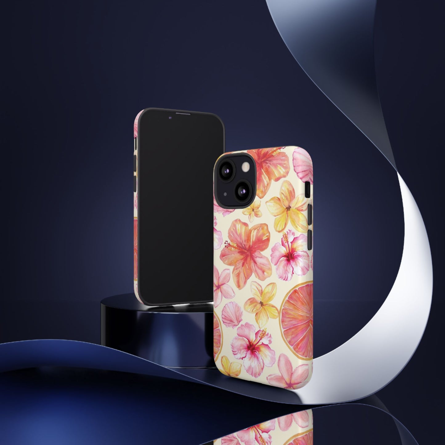 Tropical Hibiscus Tough Phone Case – Watercolor Floral & Citrus Protective Cover