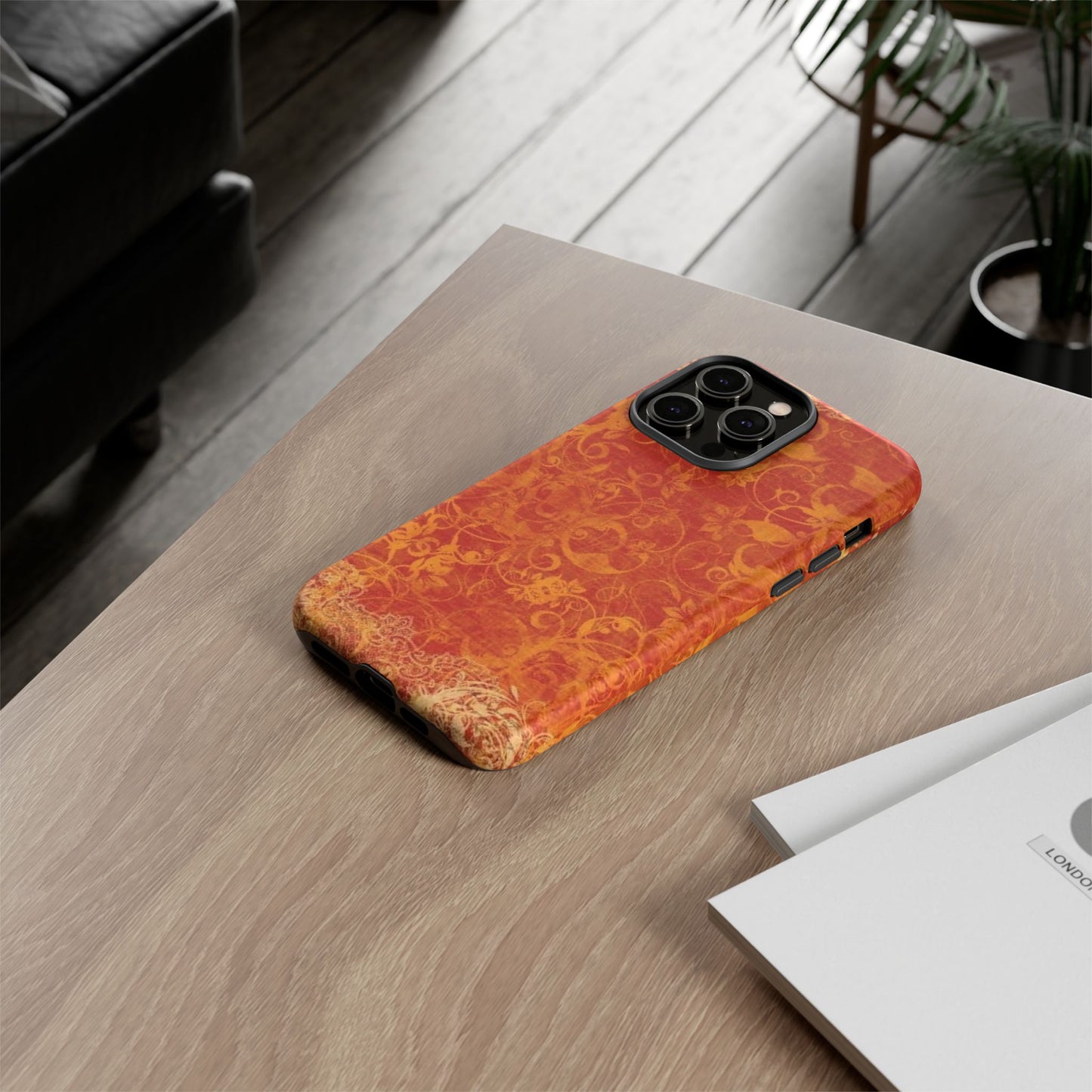 Floral Autumn iPhone Tough Case — Orange Vintage Scroll Design