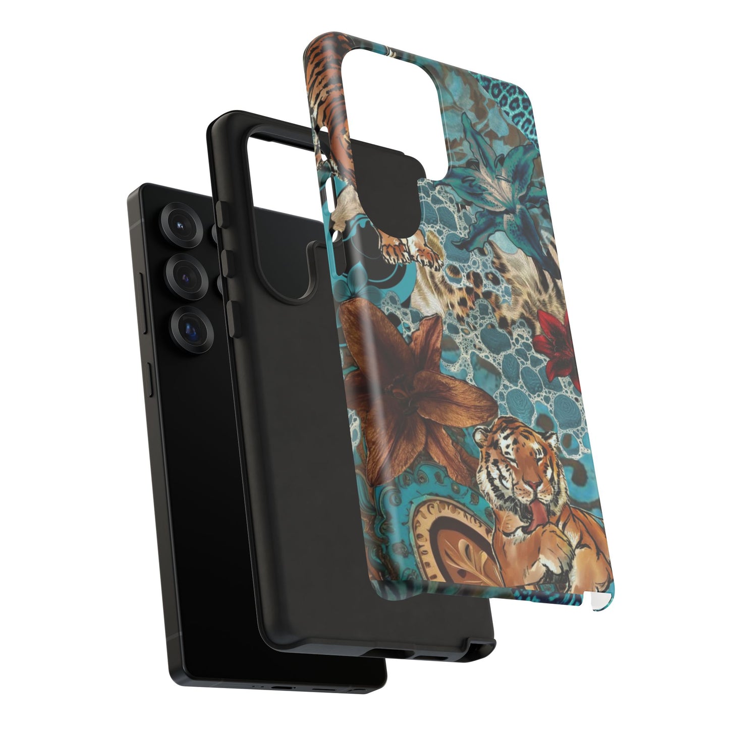 Floral Tiger Phone Case - Teal Safari Protective Cover