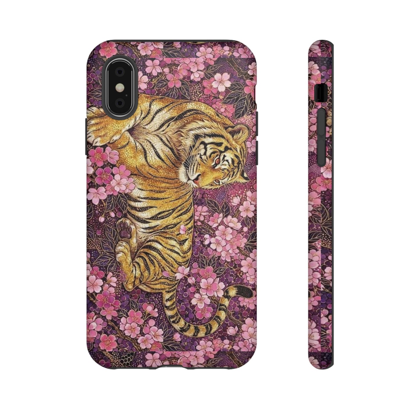 Tiger Floral Phone Case — Vintage Sakura Heavy-Duty Protective Cover
