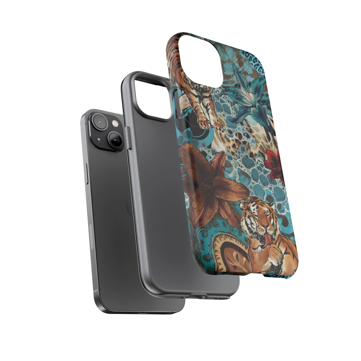 Floral Tiger Phone Case - Teal Safari Protective Cover