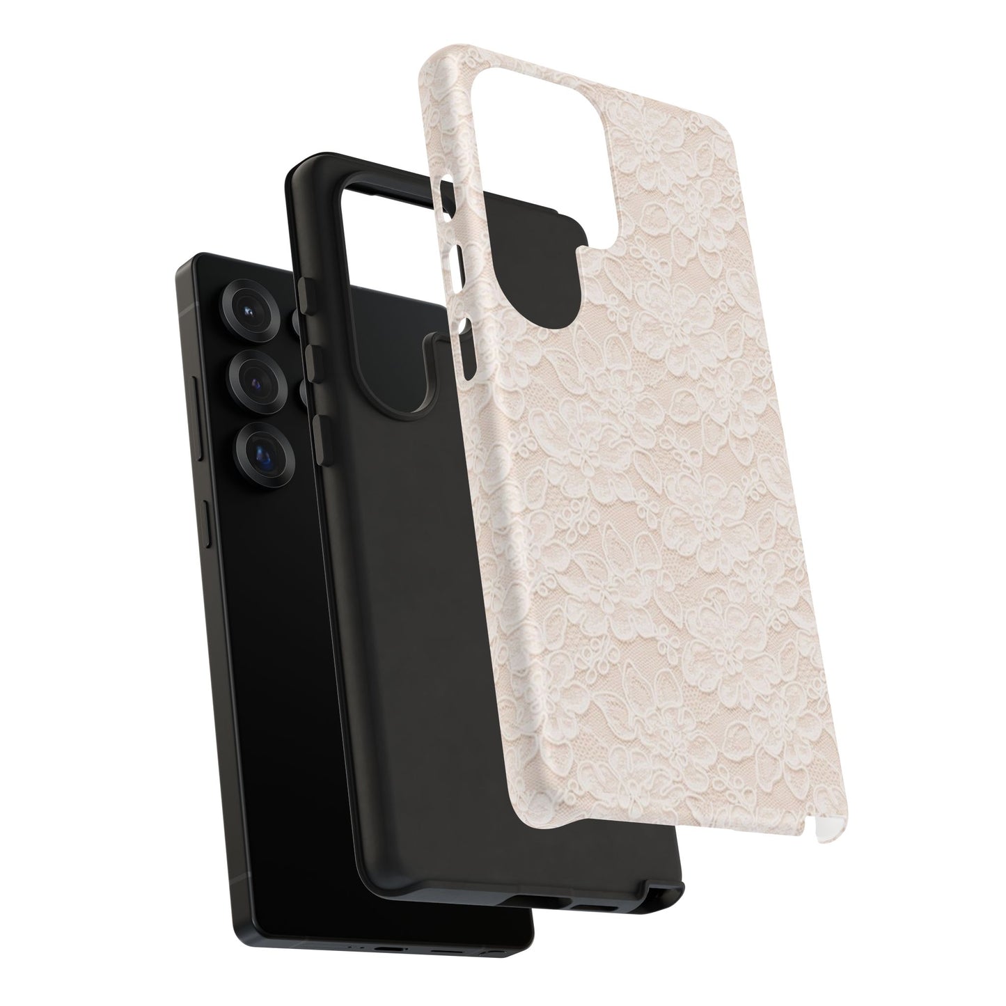 Floral Lace Tough Phone Case – Vintage Ivory Protective Cover