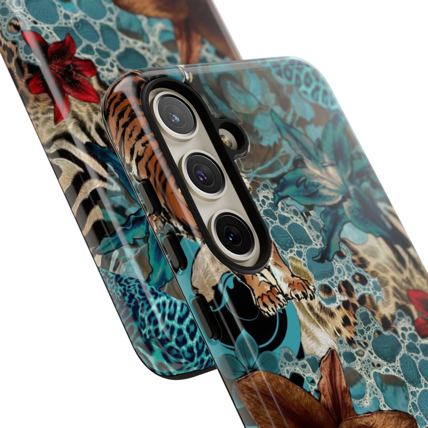 Floral Tiger Phone Case - Teal Safari Protective Cover