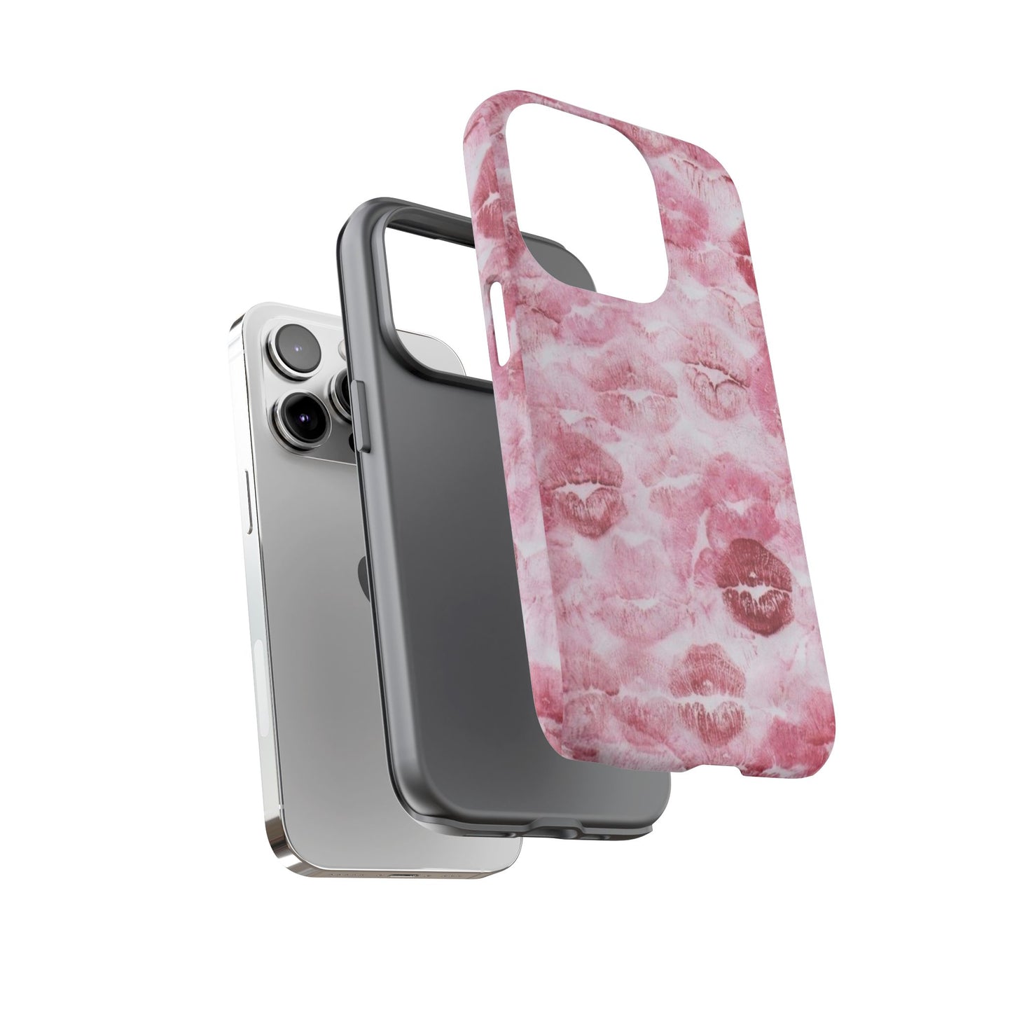 Kiss Print Tough Phone Case — Pink Marble Lip Pattern, Protective iPhone Cover