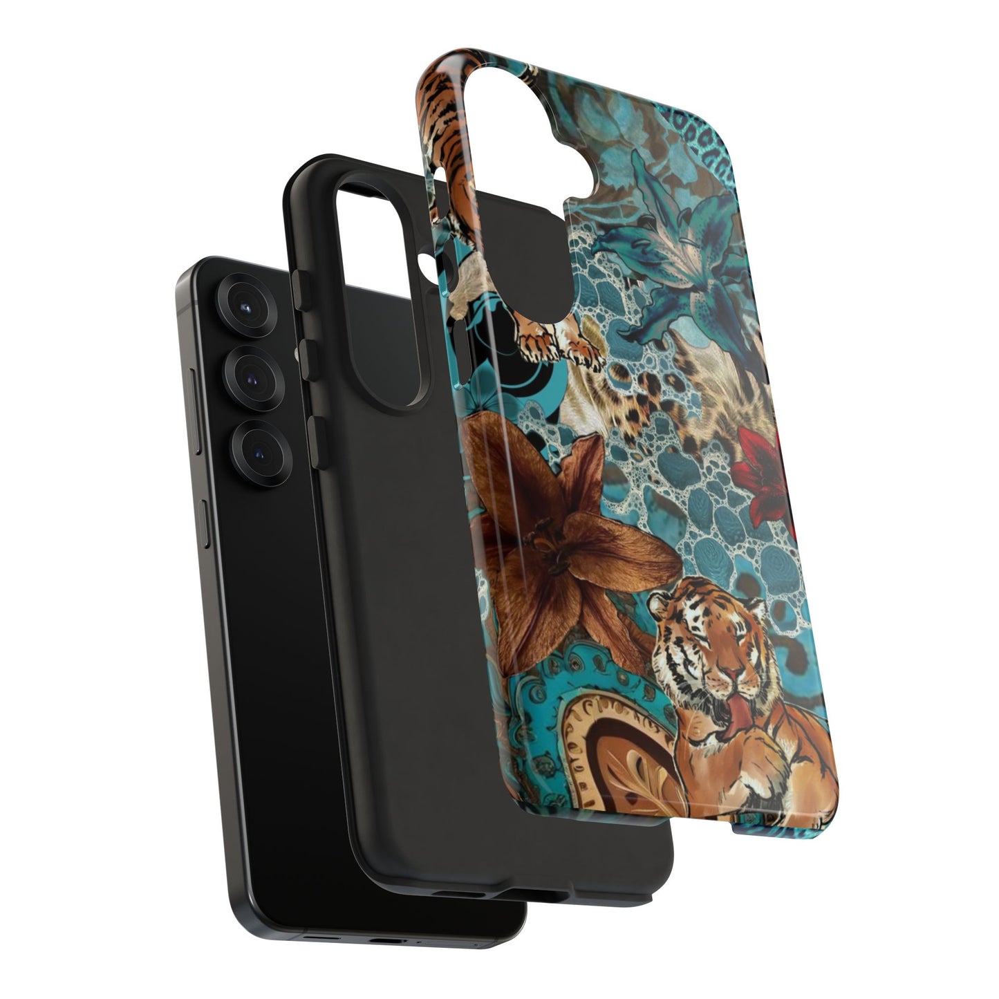 Floral Tiger Phone Case - Teal Safari Protective Cover