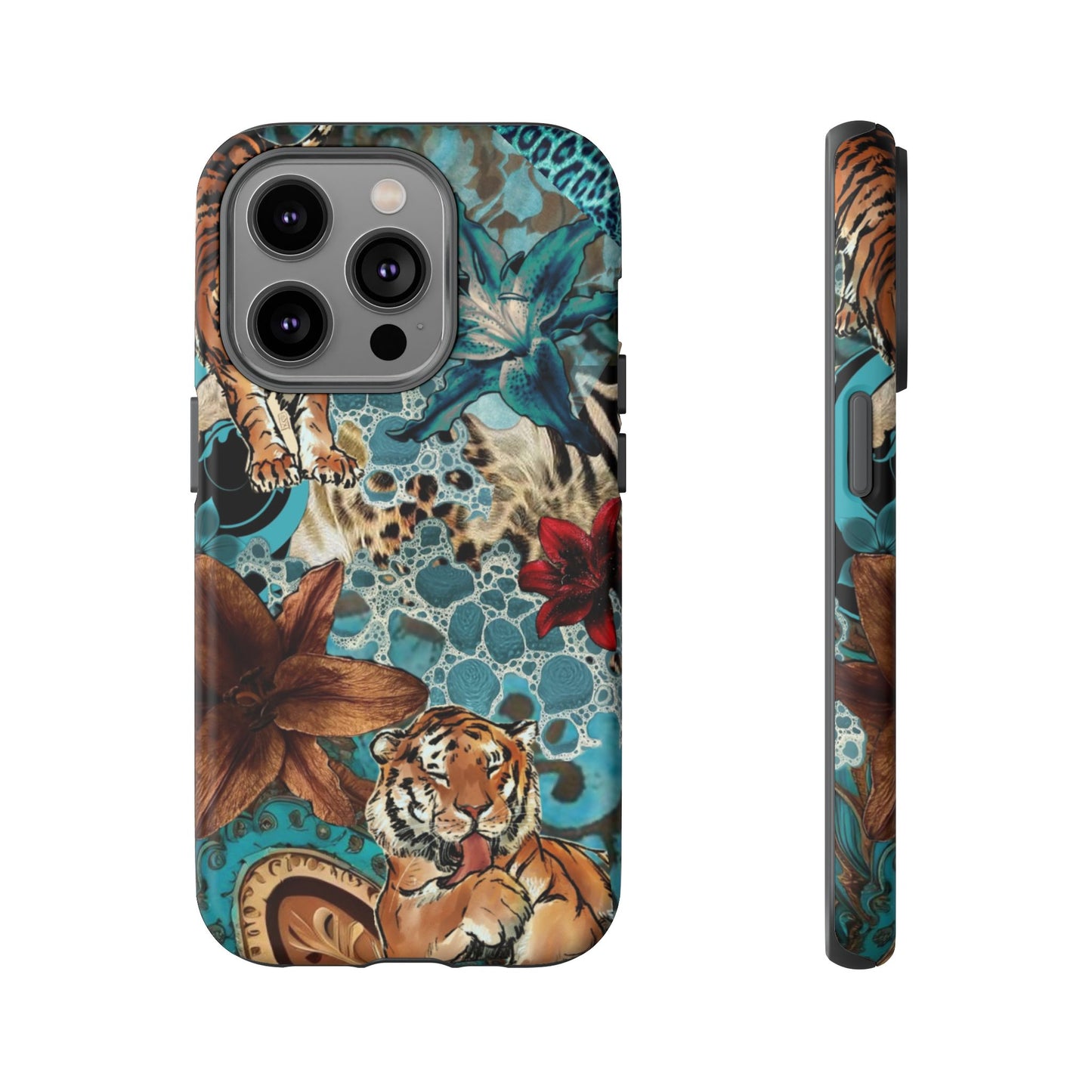 Floral Tiger Phone Case - Teal Safari Protective Cover