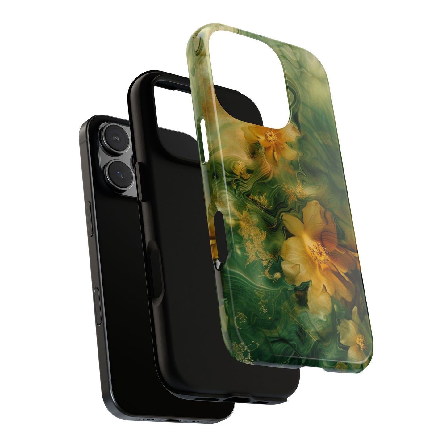 Floral Swirl Phone Case — Green & Gold Vintage Flower Design