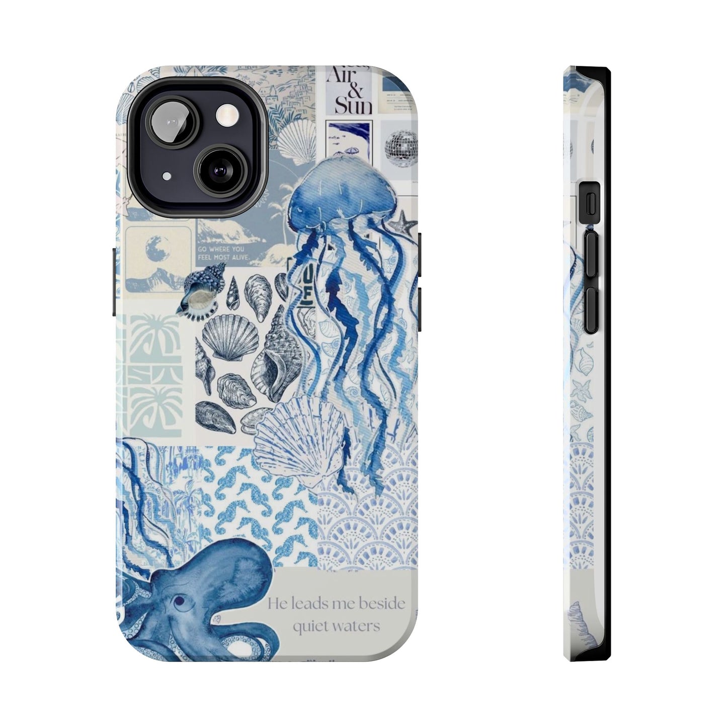Sea Collage Tough Phone Case — Blue Jellyfish & Shells Coastal Design