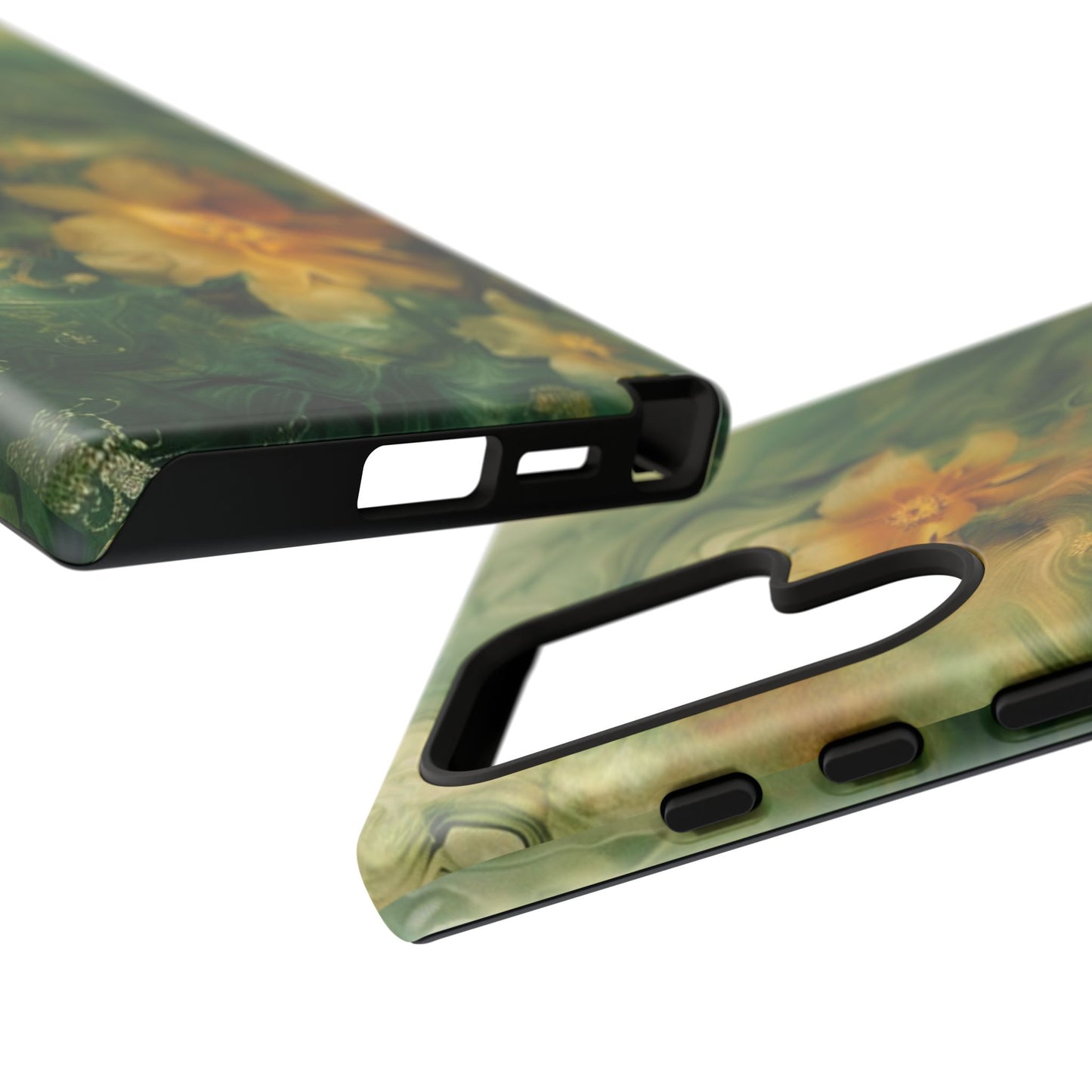 Floral Swirl Phone Case — Green & Gold Vintage Flower Design