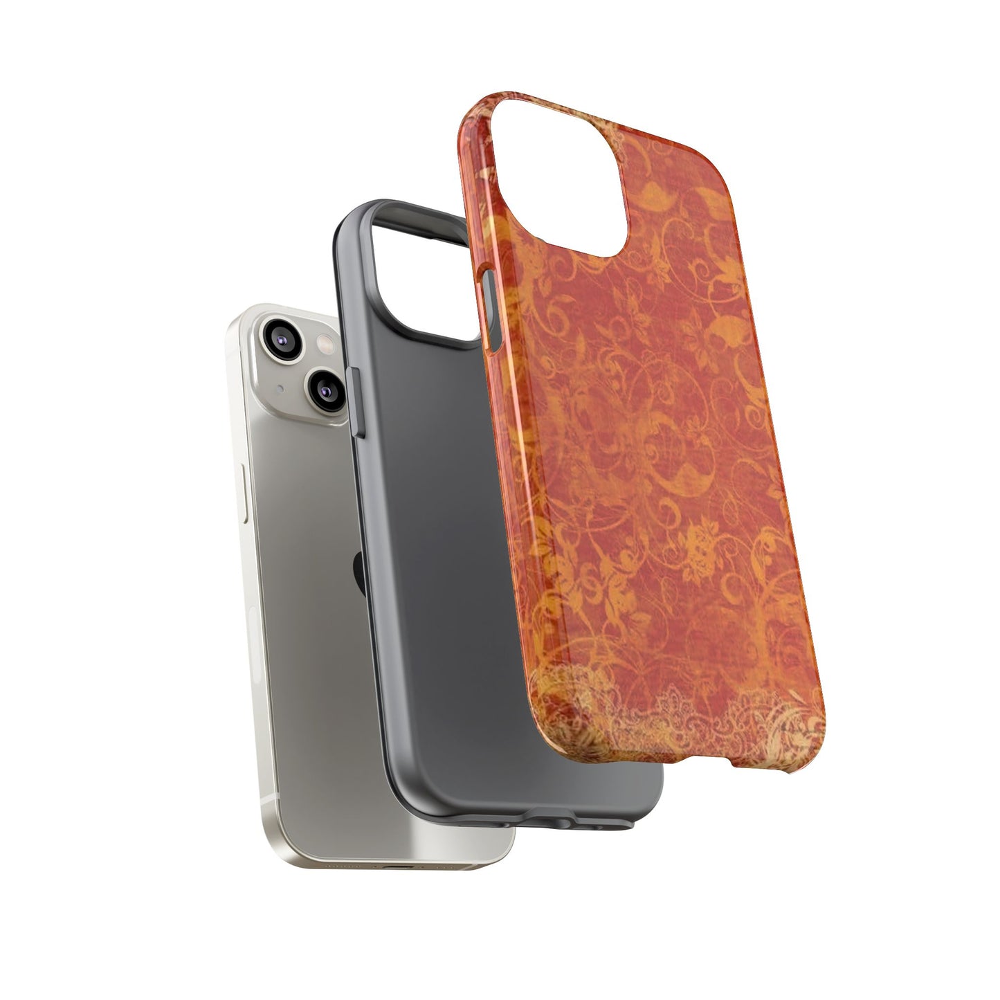 Floral Autumn iPhone Tough Case — Orange Vintage Scroll Design