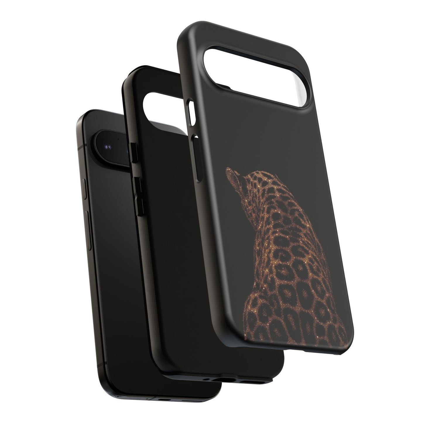 Leopard Print Tough Phone Case - Sleek Black Protective Cover
