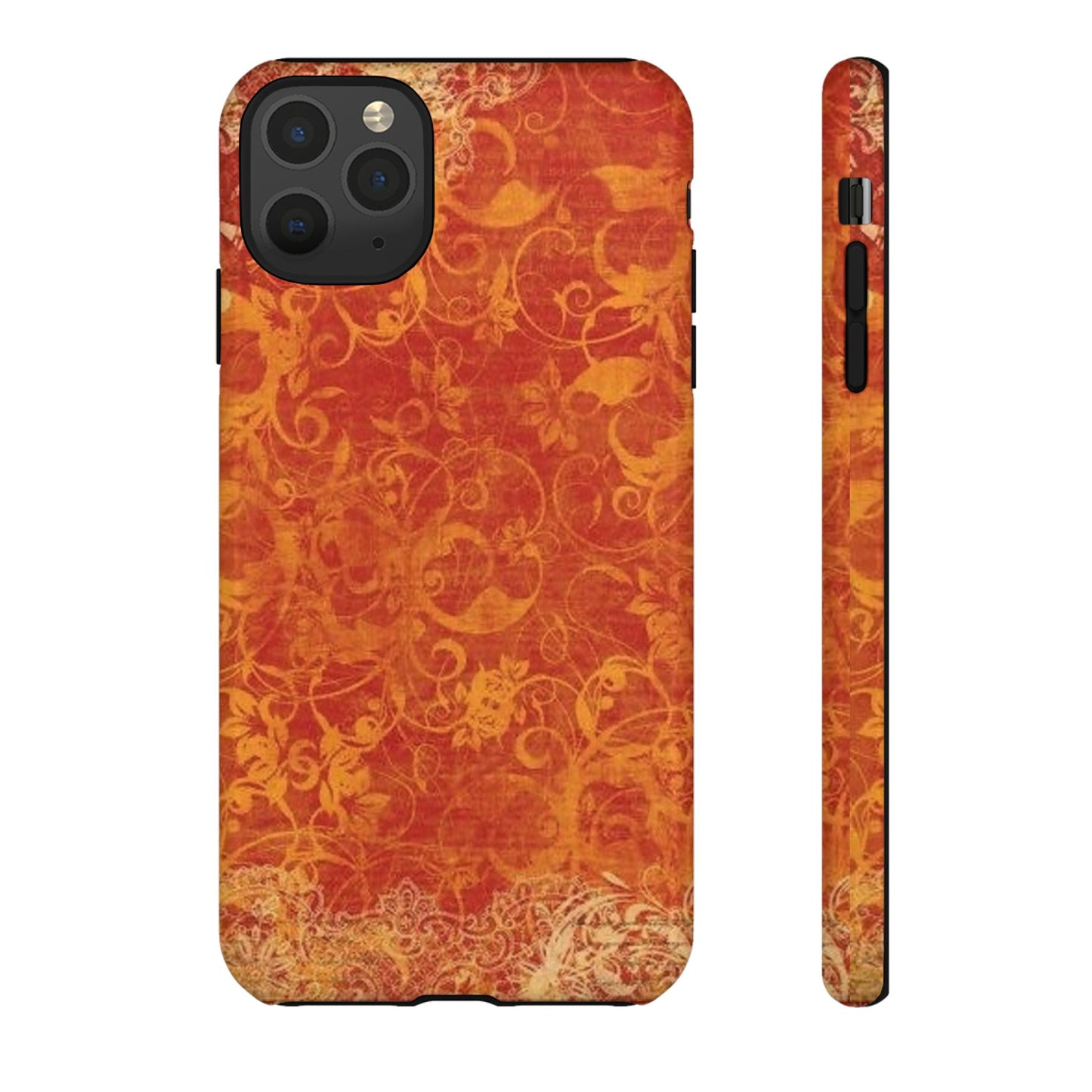 Floral Autumn iPhone Tough Case — Orange Vintage Scroll Design