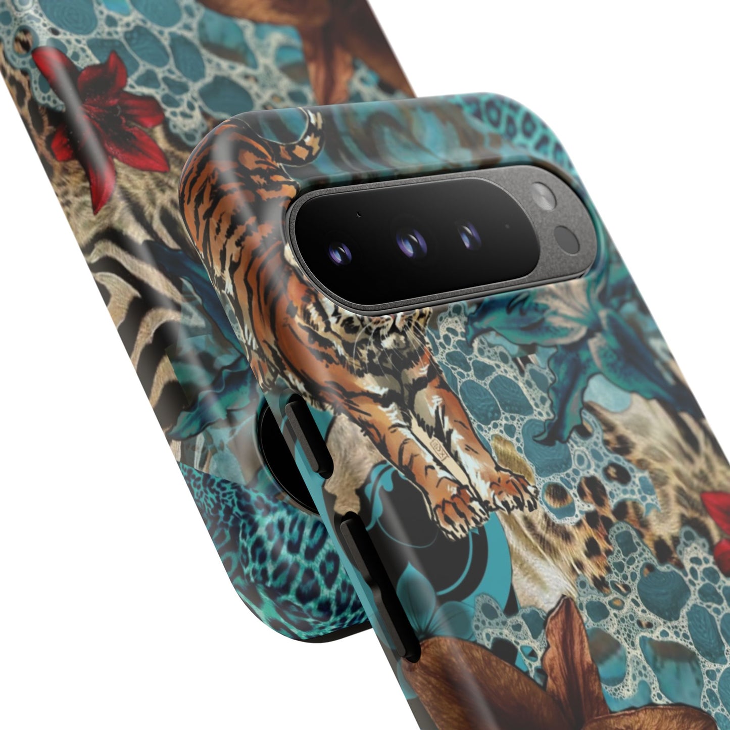Floral Tiger Phone Case - Teal Safari Protective Cover