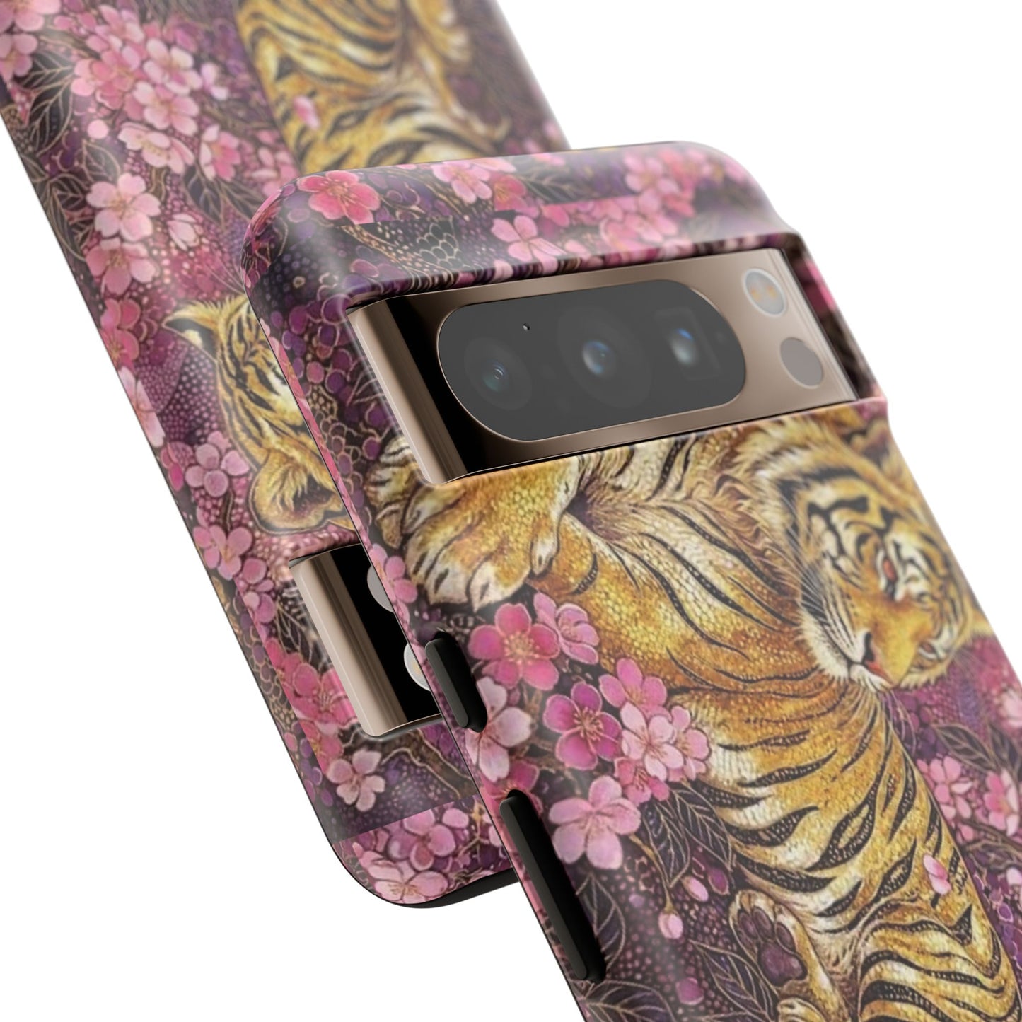 Tiger Floral Phone Case — Vintage Sakura Heavy-Duty Protective Cover