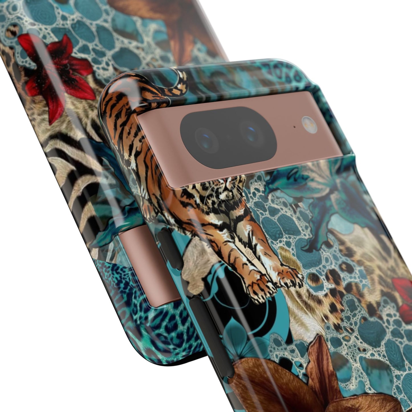 Floral Tiger Phone Case - Teal Safari Protective Cover