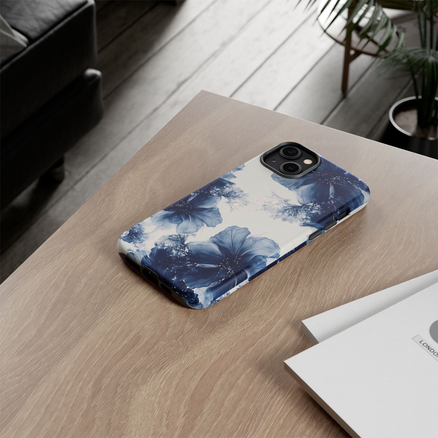 Floral Indigo Tough Phone Case — Blue Botanical Protective Cover