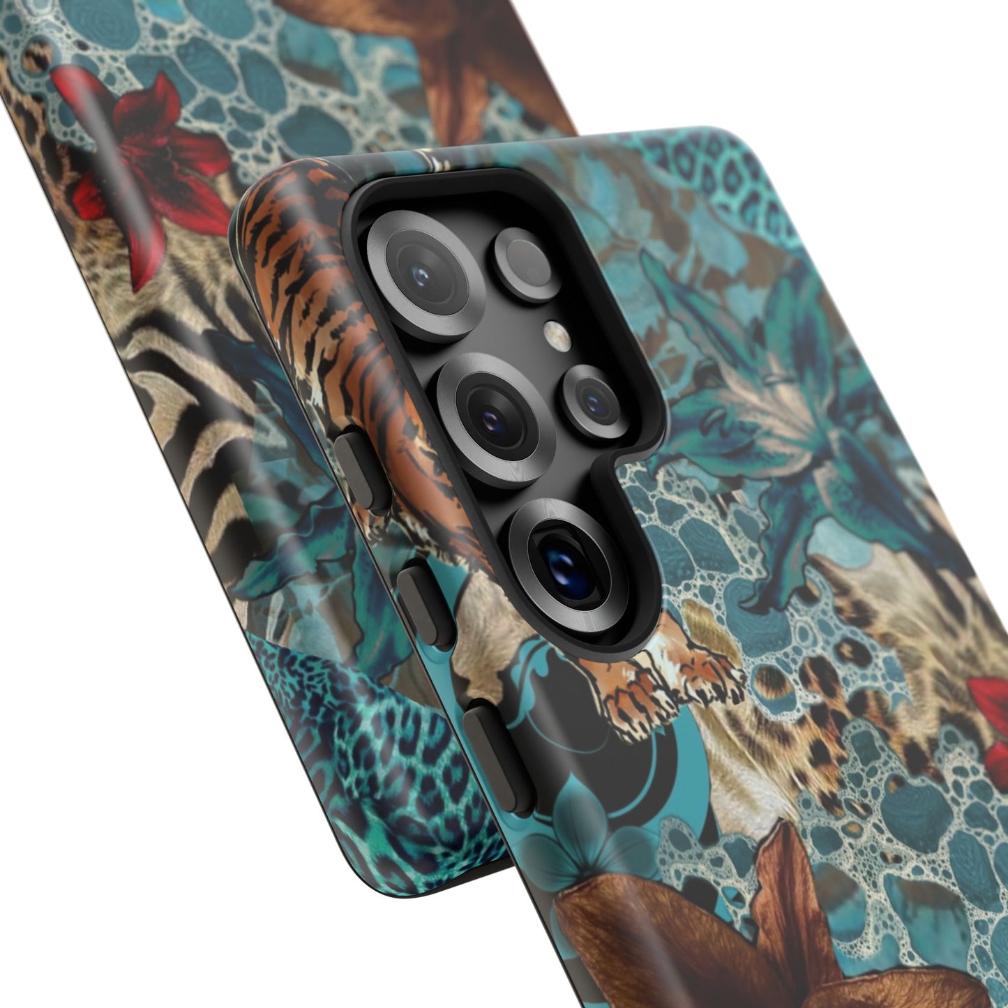 Floral Tiger Phone Case - Teal Safari Protective Cover