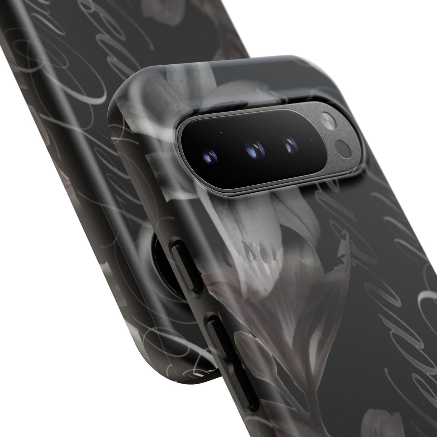 Floral Script Tough Phone Case – Black Lily Protective Cover