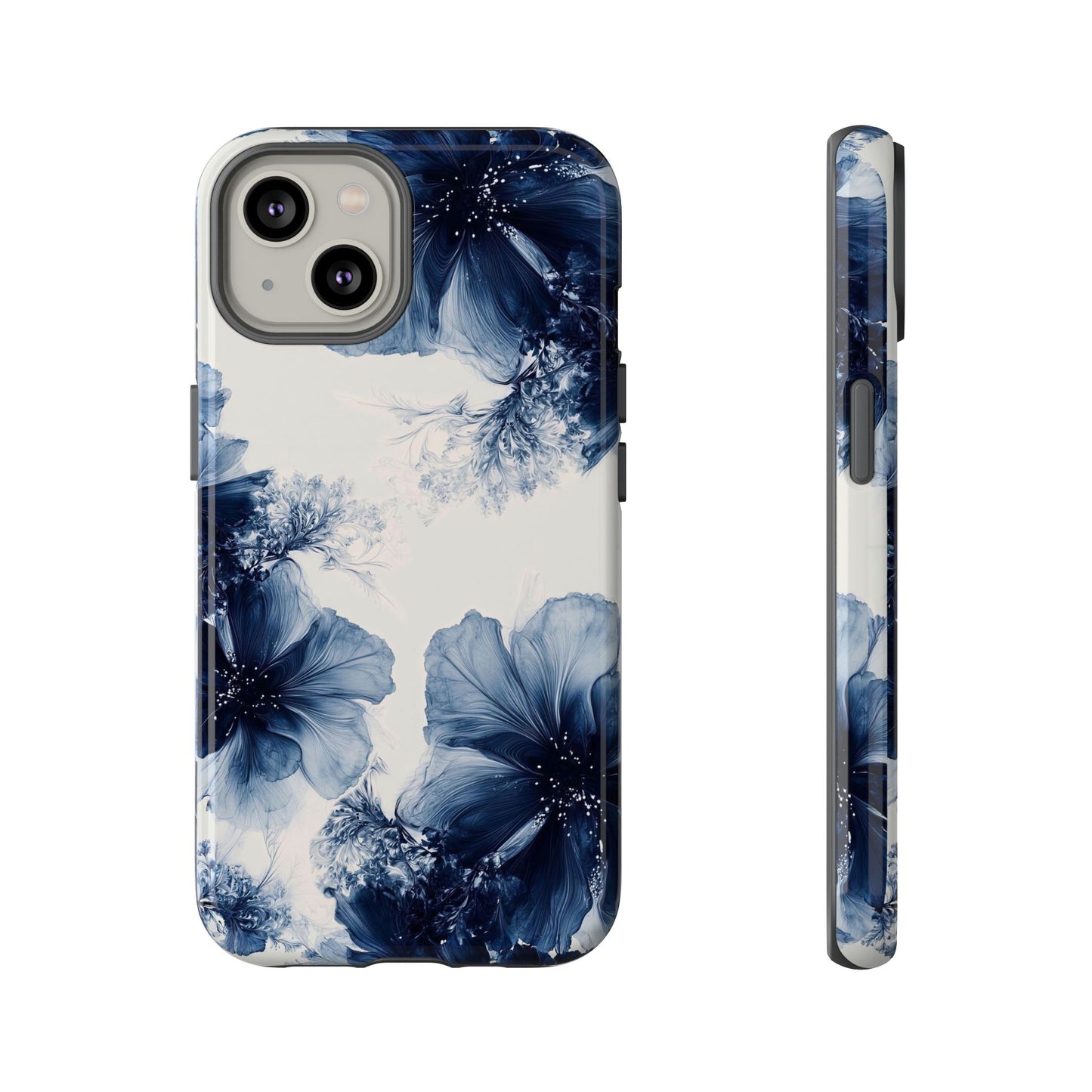 Floral Indigo Tough Phone Case — Blue Botanical Protective Cover