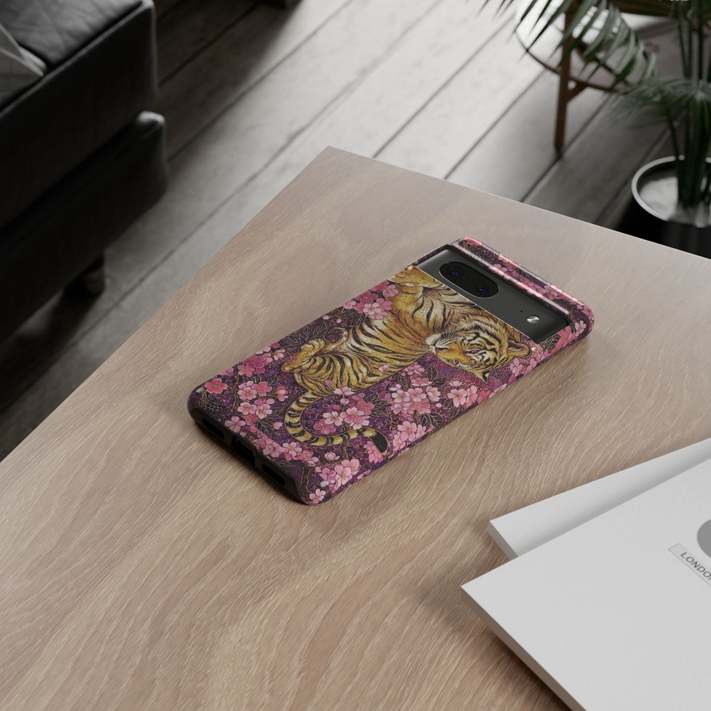 Tiger Floral Phone Case — Vintage Sakura Heavy-Duty Protective Cover