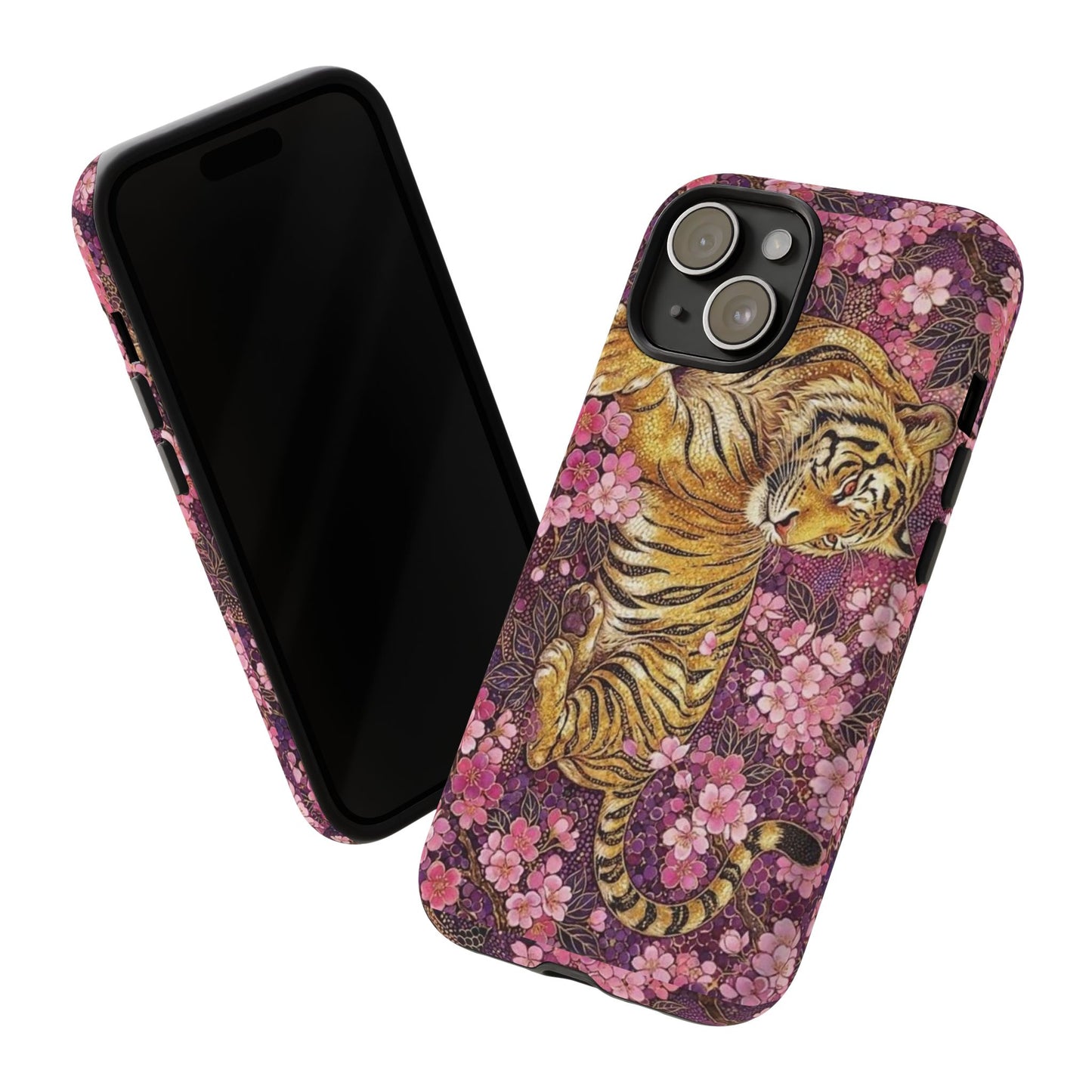 Tiger Floral Phone Case — Vintage Sakura Heavy-Duty Protective Cover