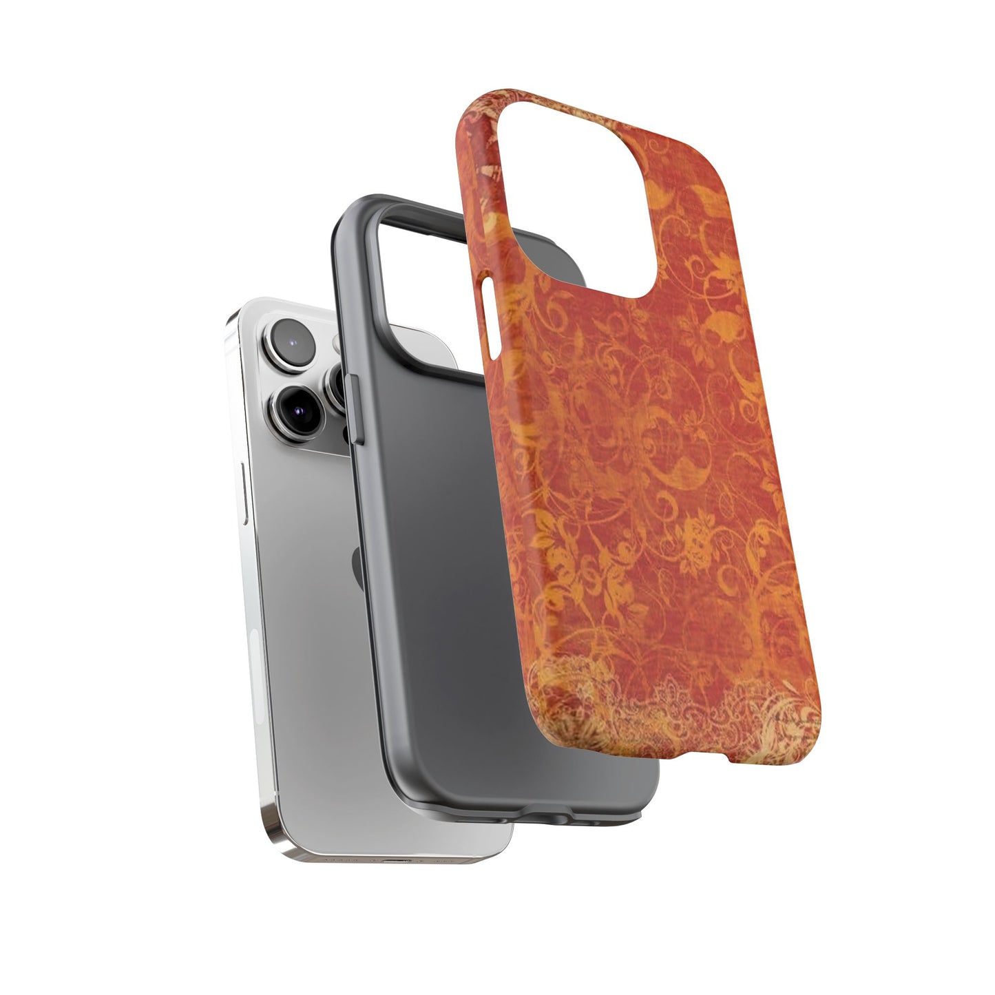 Floral Autumn iPhone Tough Case — Orange Vintage Scroll Design