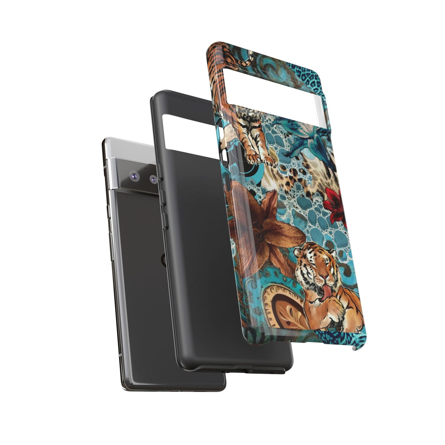 Floral Tiger Phone Case - Teal Safari Protective Cover