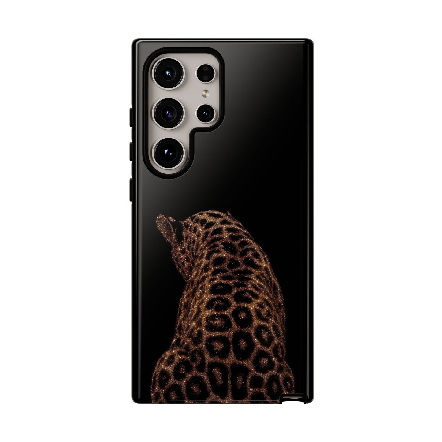 Leopard Print Tough Phone Case - Sleek Black Protective Cover