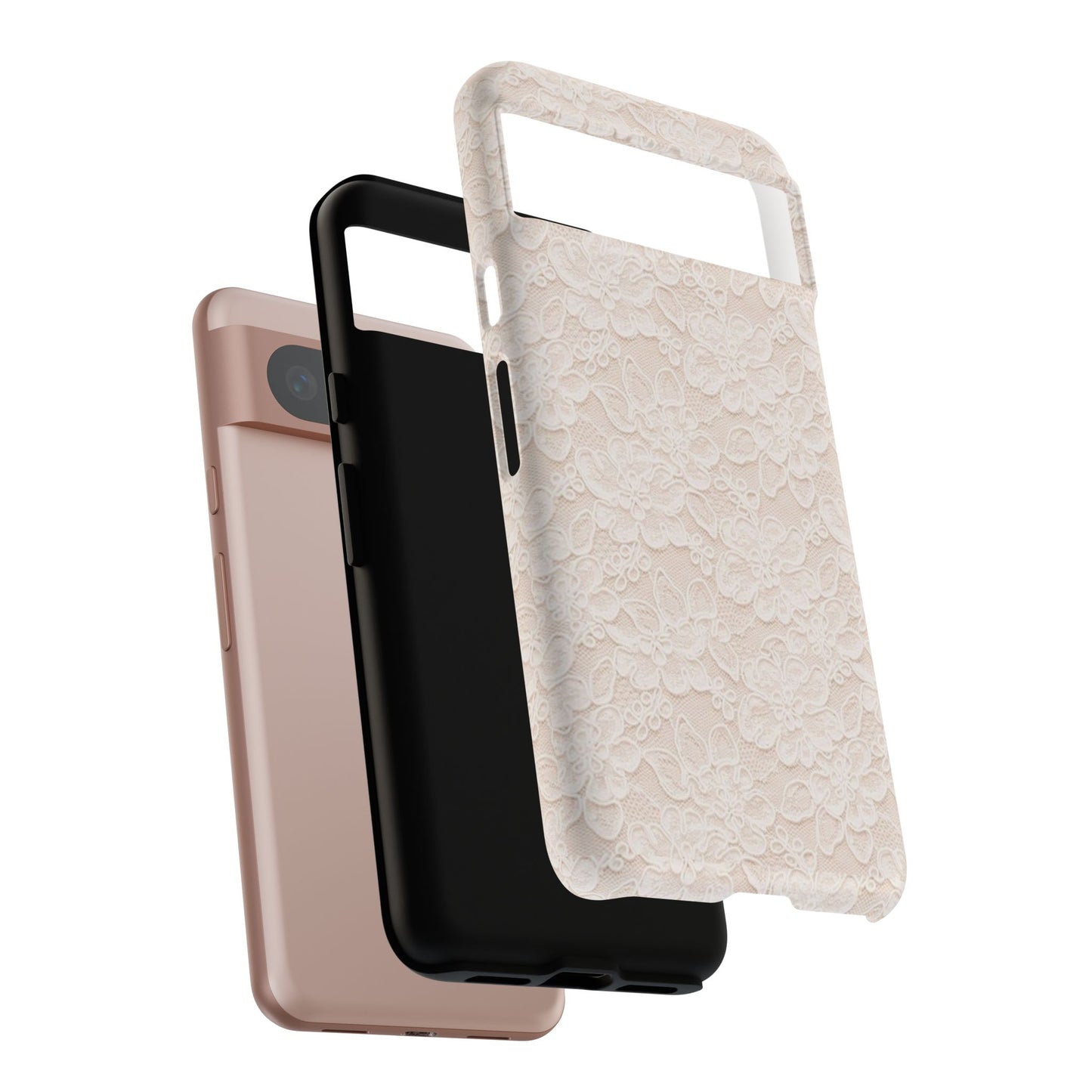 Floral Lace Tough Phone Case – Vintage Ivory Protective Cover