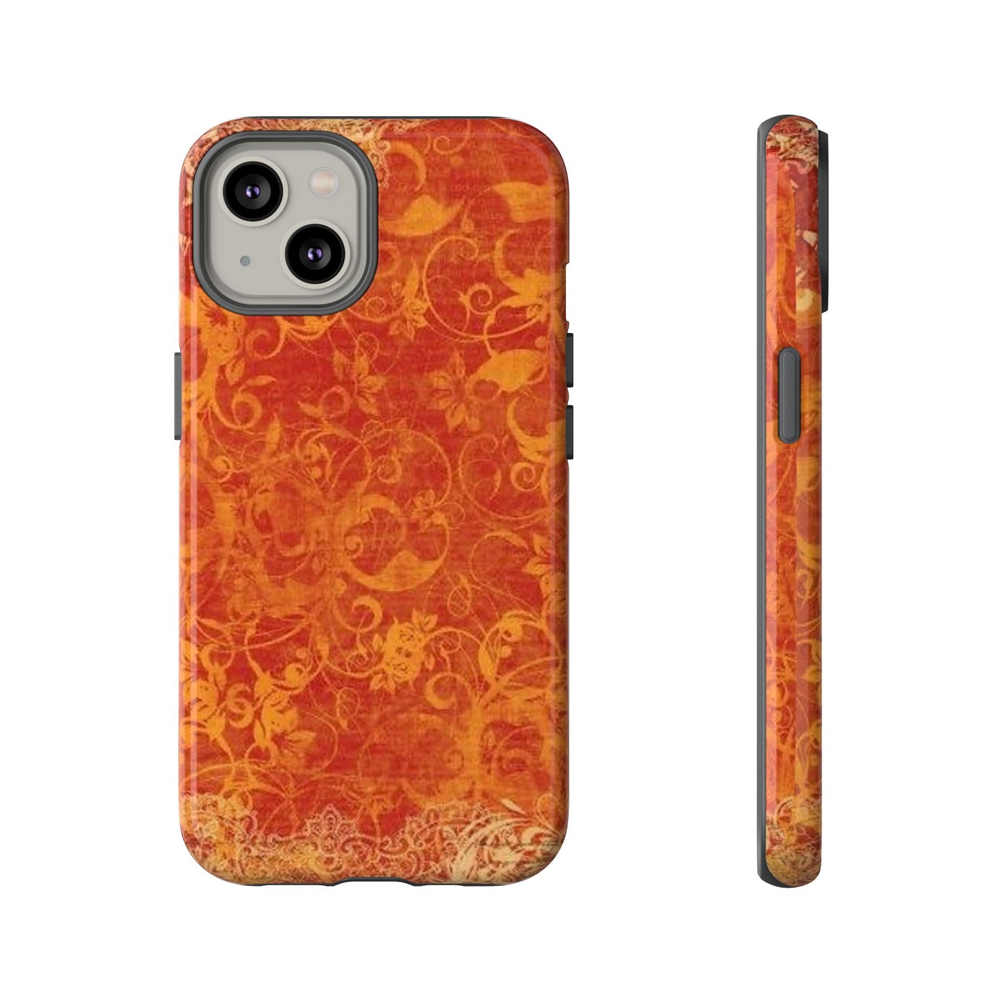 Floral Autumn iPhone Tough Case — Orange Vintage Scroll Design