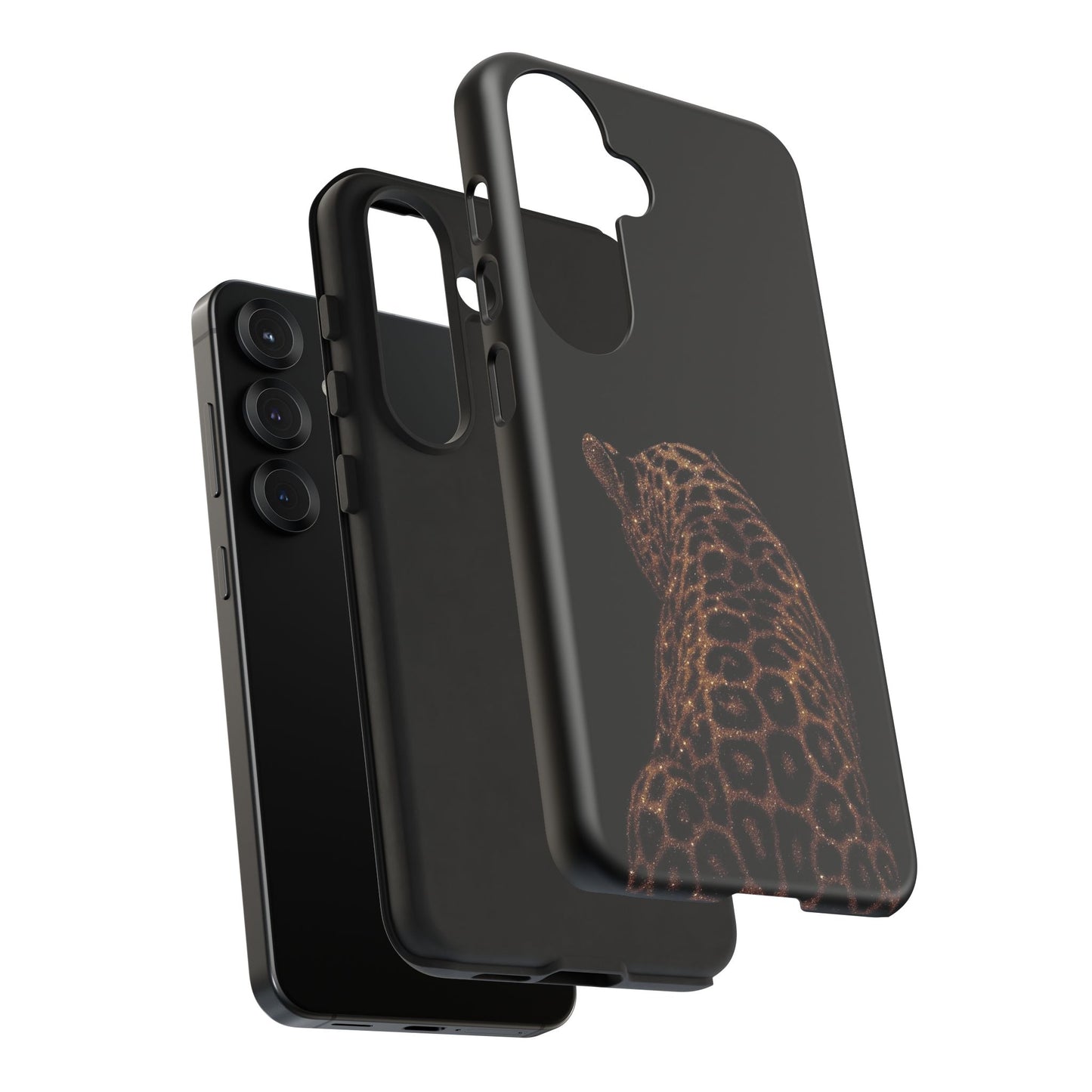 Leopard Print Tough Phone Case - Sleek Black Protective Cover