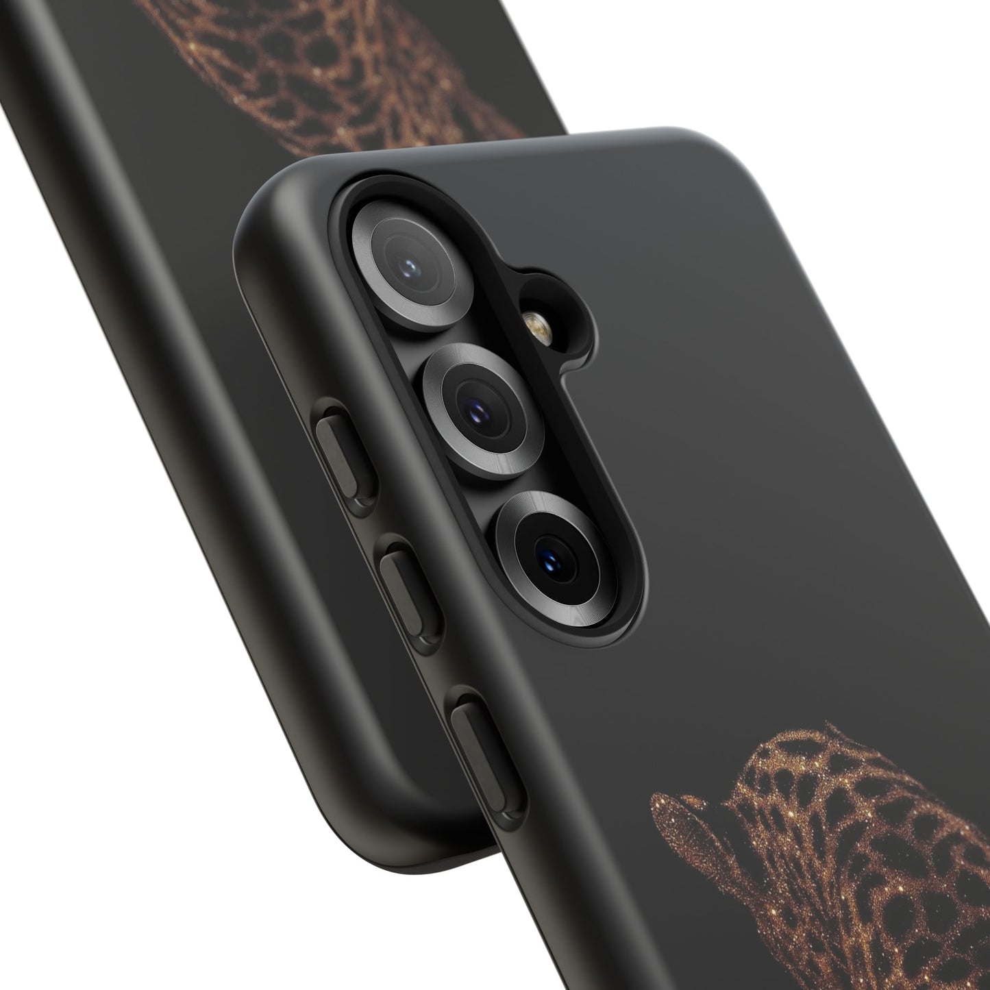 Leopard Print Tough Phone Case - Sleek Black Protective Cover