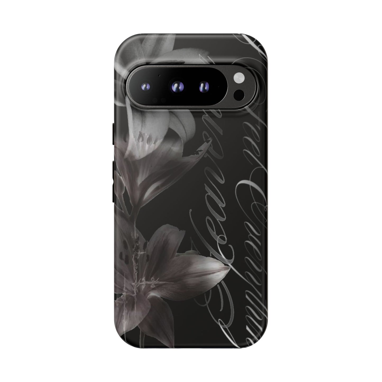Floral Script Tough Phone Case – Black Lily Protective Cover