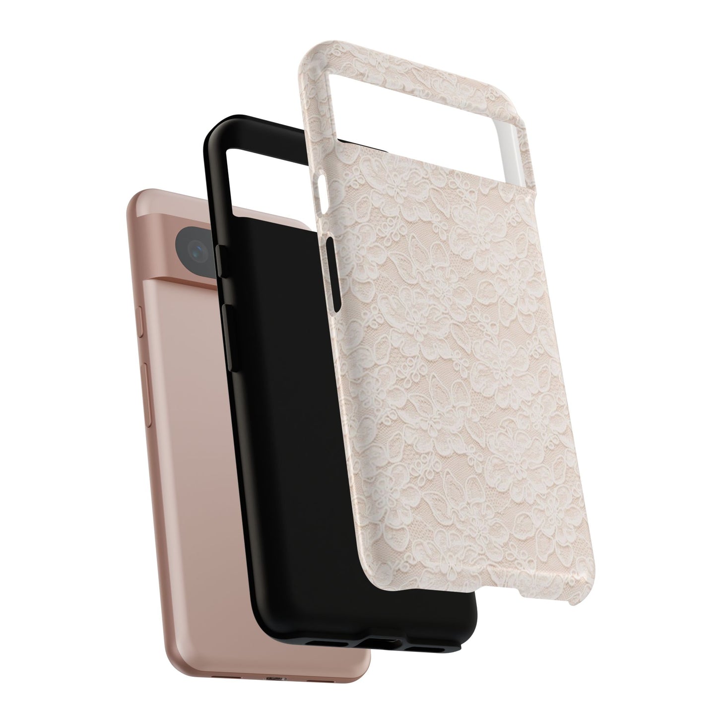 Floral Lace Tough Phone Case – Vintage Ivory Protective Cover