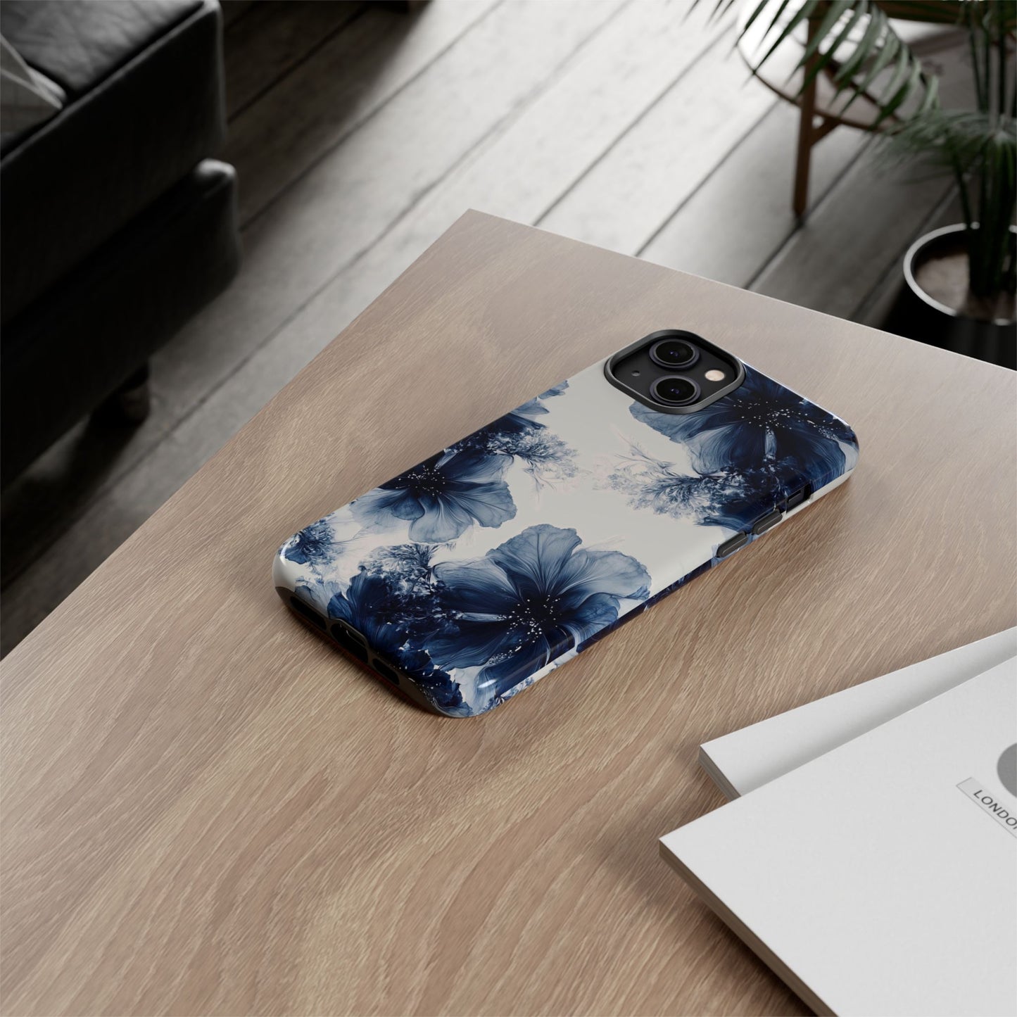 Floral Indigo Tough Phone Case — Blue Botanical Protective Cover