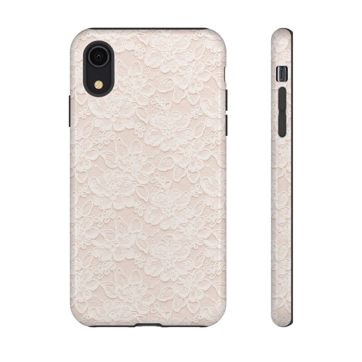 Floral Lace Tough Phone Case – Vintage Ivory Protective Cover