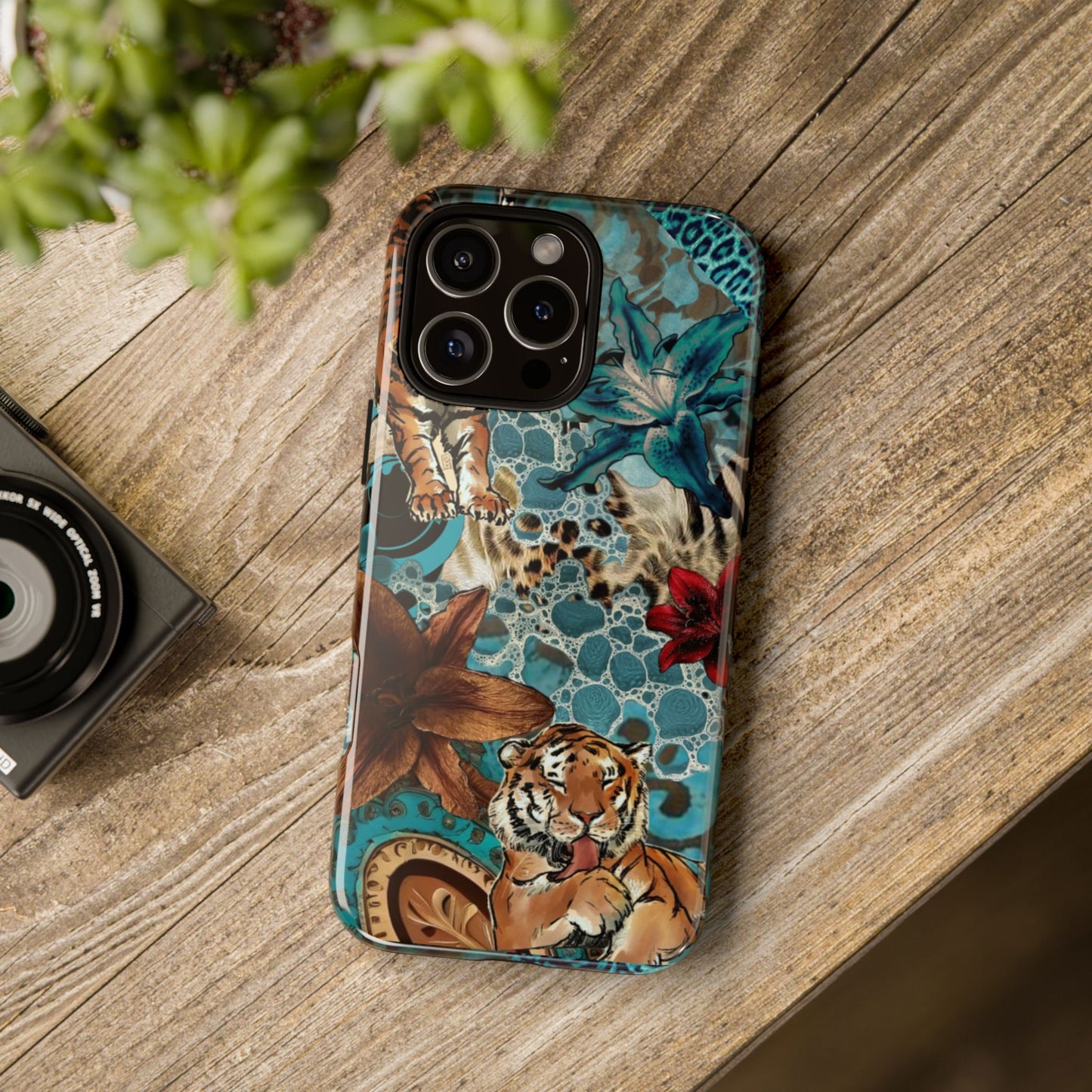 Floral Tiger Phone Case - Teal Safari Protective Cover